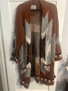 Snails & Hummingbird Rust Aztec Open-Front Women's Cardigan